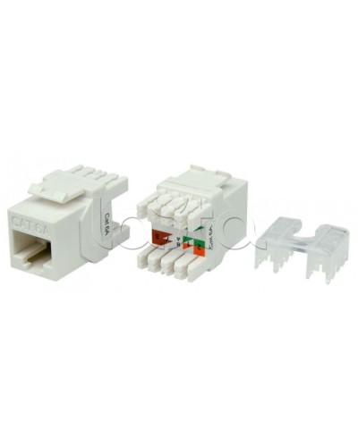 Вставка Keystone Jack RJ-45(8P8C) Hyperline KJ8-8P8C-C6A-180-WH в Батайске Модули Keystone Pintop.ru