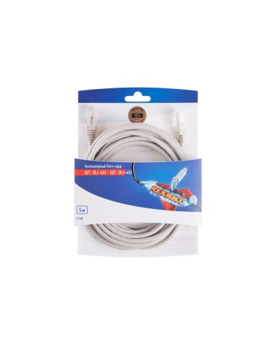 Патч-корд U/UTP RJ45-RJ45, CAT 5e, PVC, серый, 5м REXANT 06-3204 в Батайске Патчкорды (медные) Pintop.ru